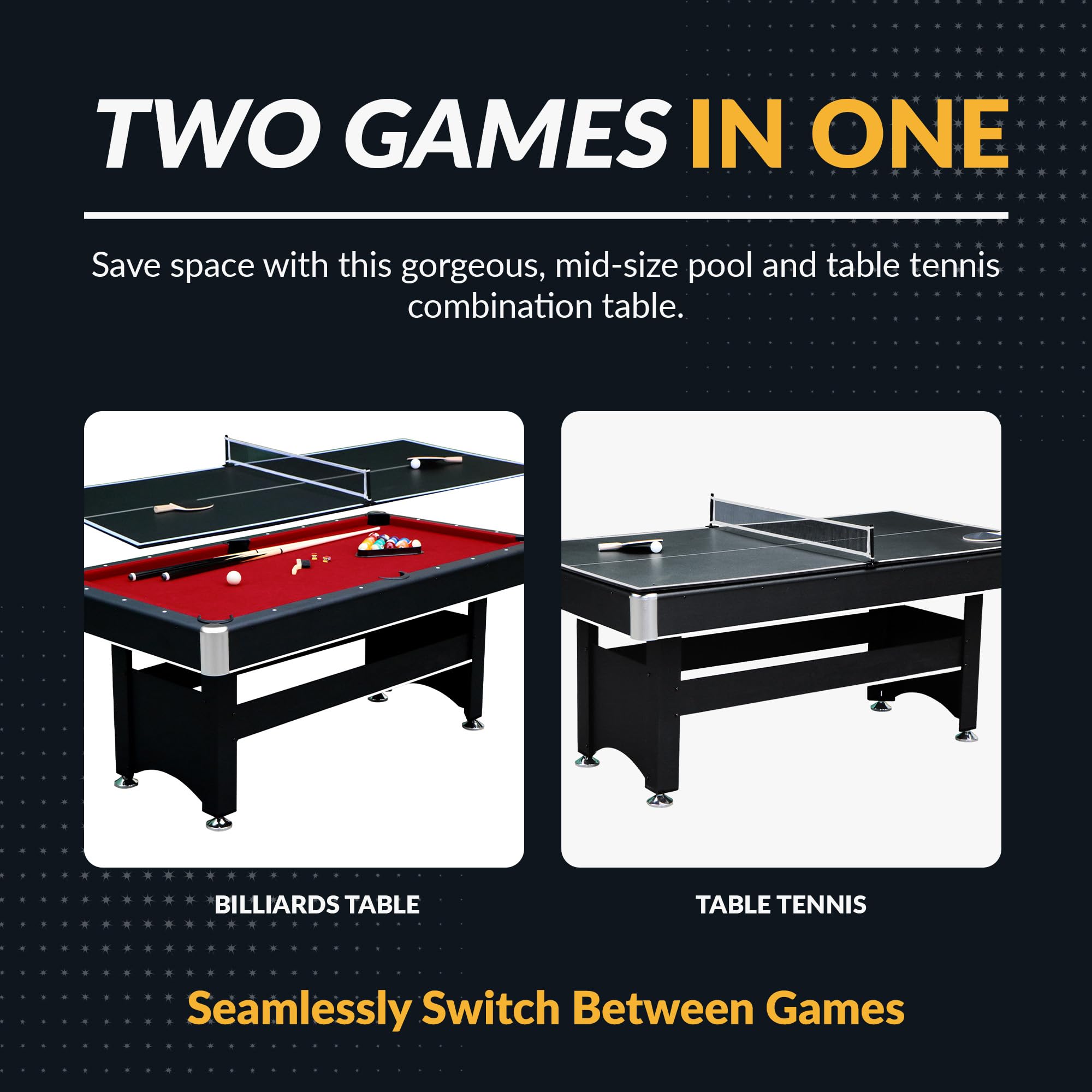 Hathaway Spartan 2-in-1 6ft Pool Table with Ping Pong Top for Game Room – with Red Felt, Engineered Wood Frame, Drop Pockets, Cues, Balls, Triangle, Chalk, Net, Paddles, Balls – Black Finish