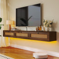 FurniNova 78'' Floating TV Stand with Rattan Doors, Wall Mount TV Console Cabinet, Fully Assembled Floating Entertainment Center, Matte Finish, Plywood Media Cabinet for Living Room