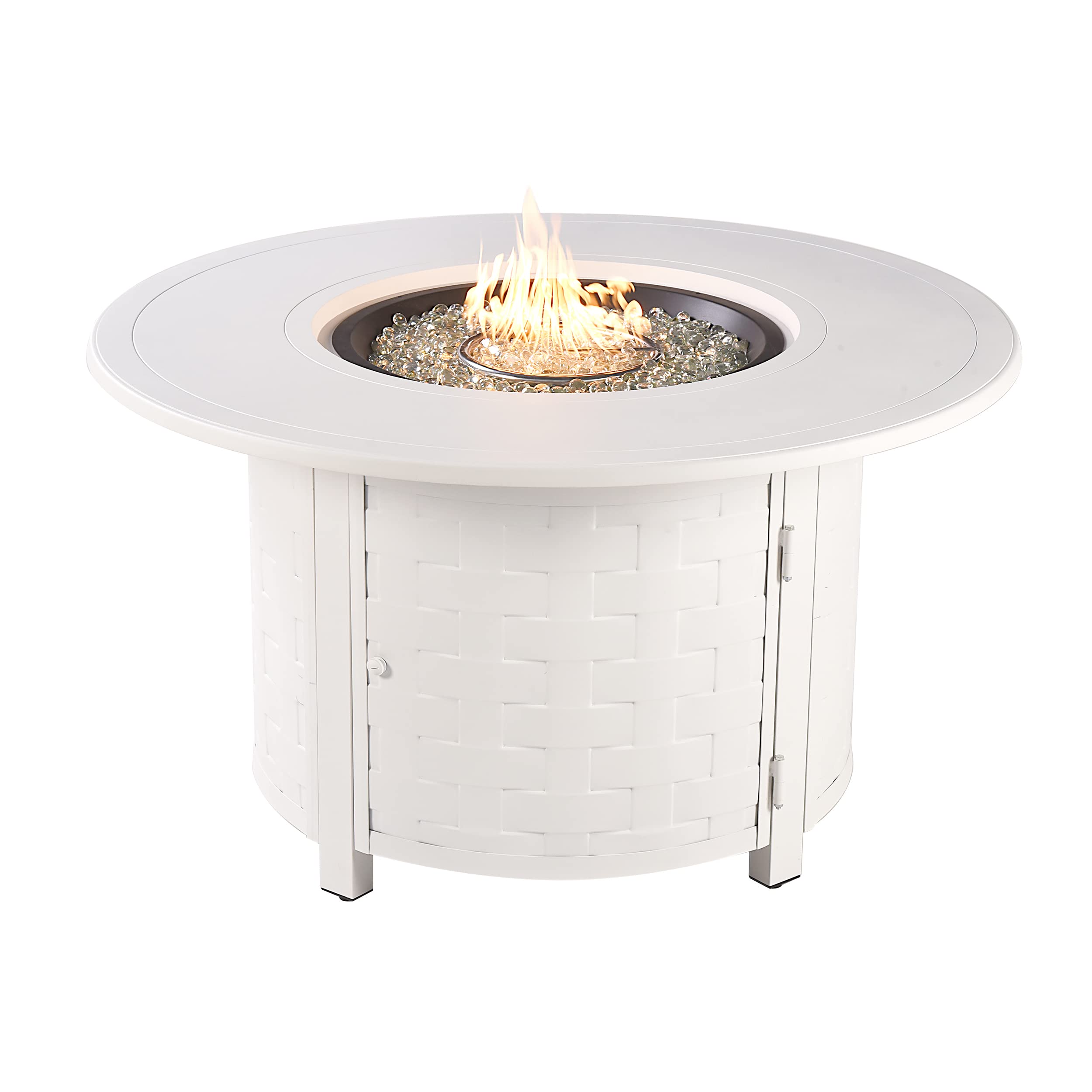 Oakland Living Round 44 in. x 44 in. Aluminum Propane Fire Pit Table with Glass Beads, Two Covers, Lid, 57,000 BTUs in White Finish