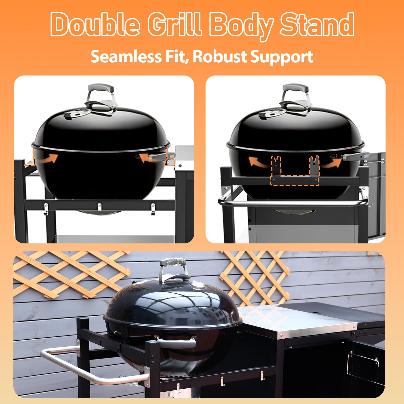 Utheer Grill Table Cart for Weber Kettle 22" Charcoal Grill, Big Green Egg, AKORN Jr – Oversized 47.7"x32.2" Surface (30% Larger) with 3-Level Adjustable Shelf, Storage Cabinet, Hooks & Towel Holder
