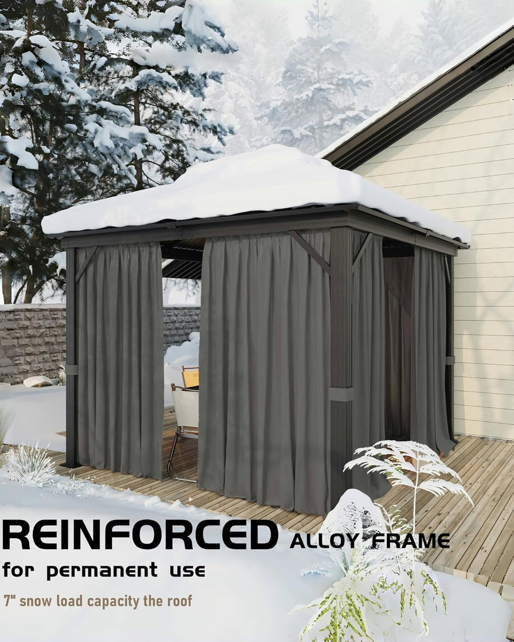 12'X12' Hardtop Gazebo, Outdoor Double Roof Galvanized Steel Gazebo, Aluminum Heavy-Duty Steel Top Canopy with Mosquito Net & Privacy Curtain for Patio, Porch, Garden, Lawn, Deck, Backyard,Gray