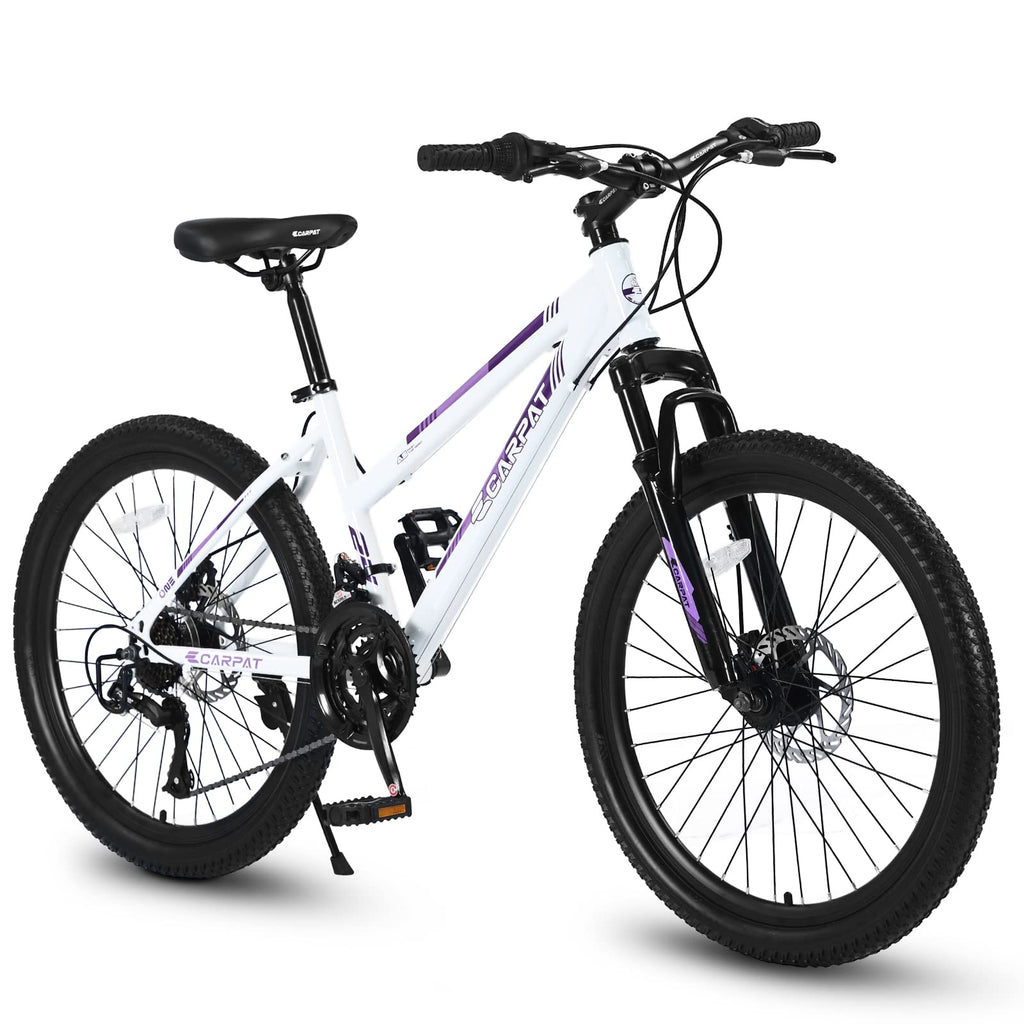 Ecarpat Women's Mountain Bike 24 Inch Wheels, 21-Speed Trail Commuter City Mountain Bikes, 15"/17" Carbon Steel Frame Female Bicycles Disc Brakes Front Fork, White
