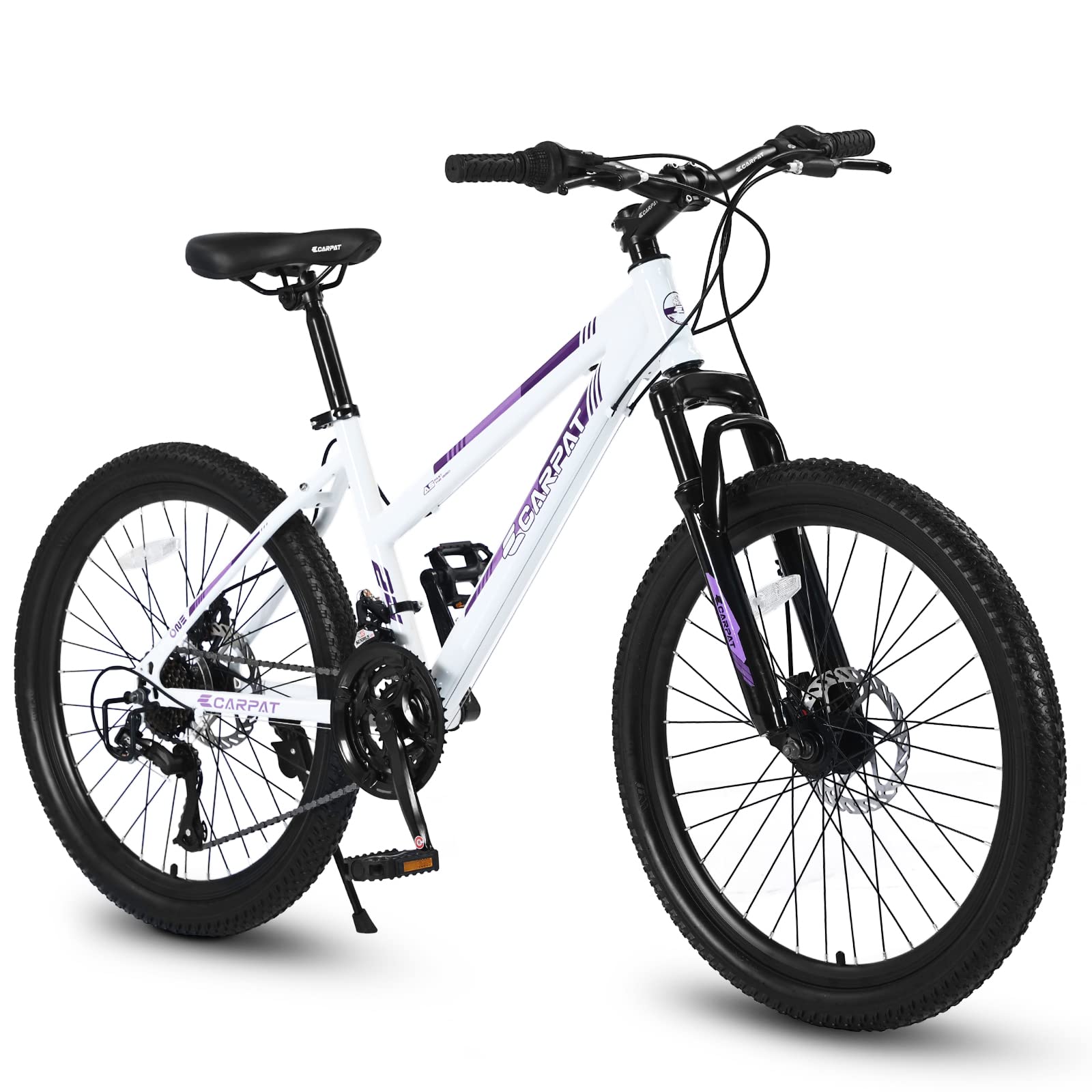 Ecarpat Women's Mountain Bike 24 Inch Wheels, 21-Speed Trail Commuter City Mountain Bikes, 15"/17" Carbon Steel Frame Female Bicycles Disc Brakes Front Fork, White