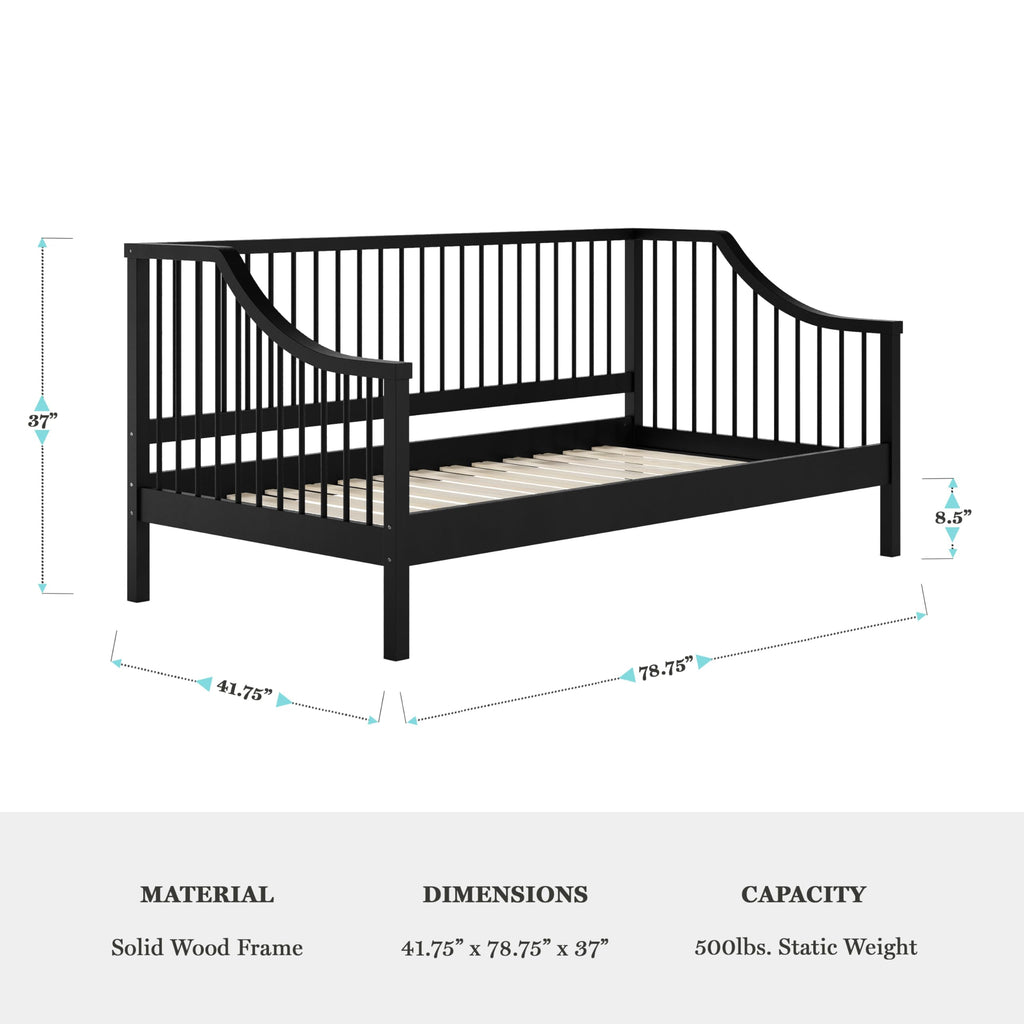 Martha Stewart Neely Platform Daybed with Wood Spindles, Solid Wood Frame, No Box Spring Needed, Twin Size, Black