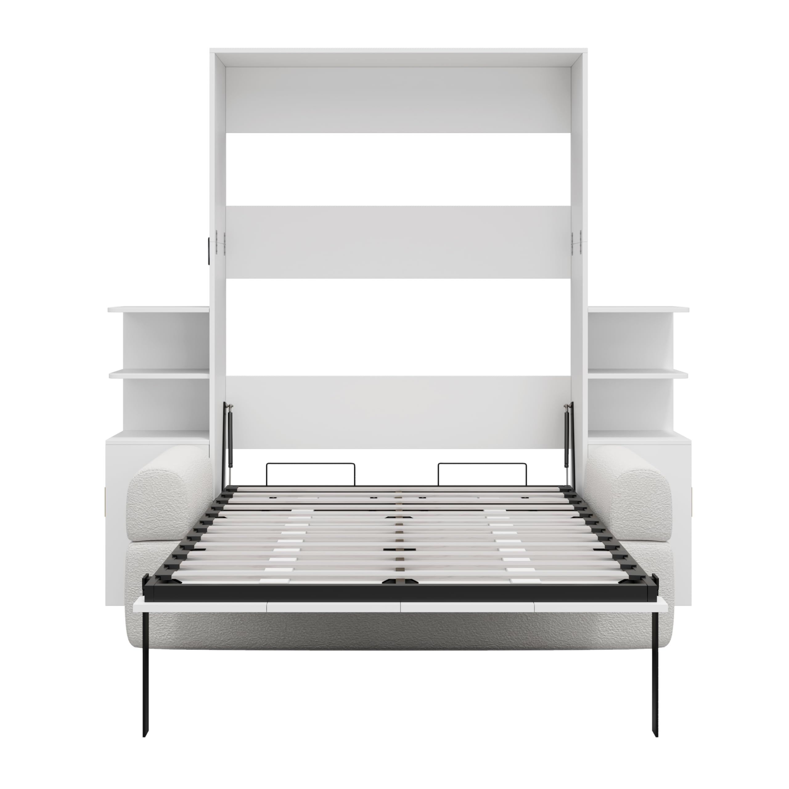 Ball & Cast Murphy Bed Full Size Murphy Beds with Sofa and Storage Cabinets,Wood Wall Hideaway w/Slat Support,can be Folded,Space-Saving,for Small Room,Dorms,White