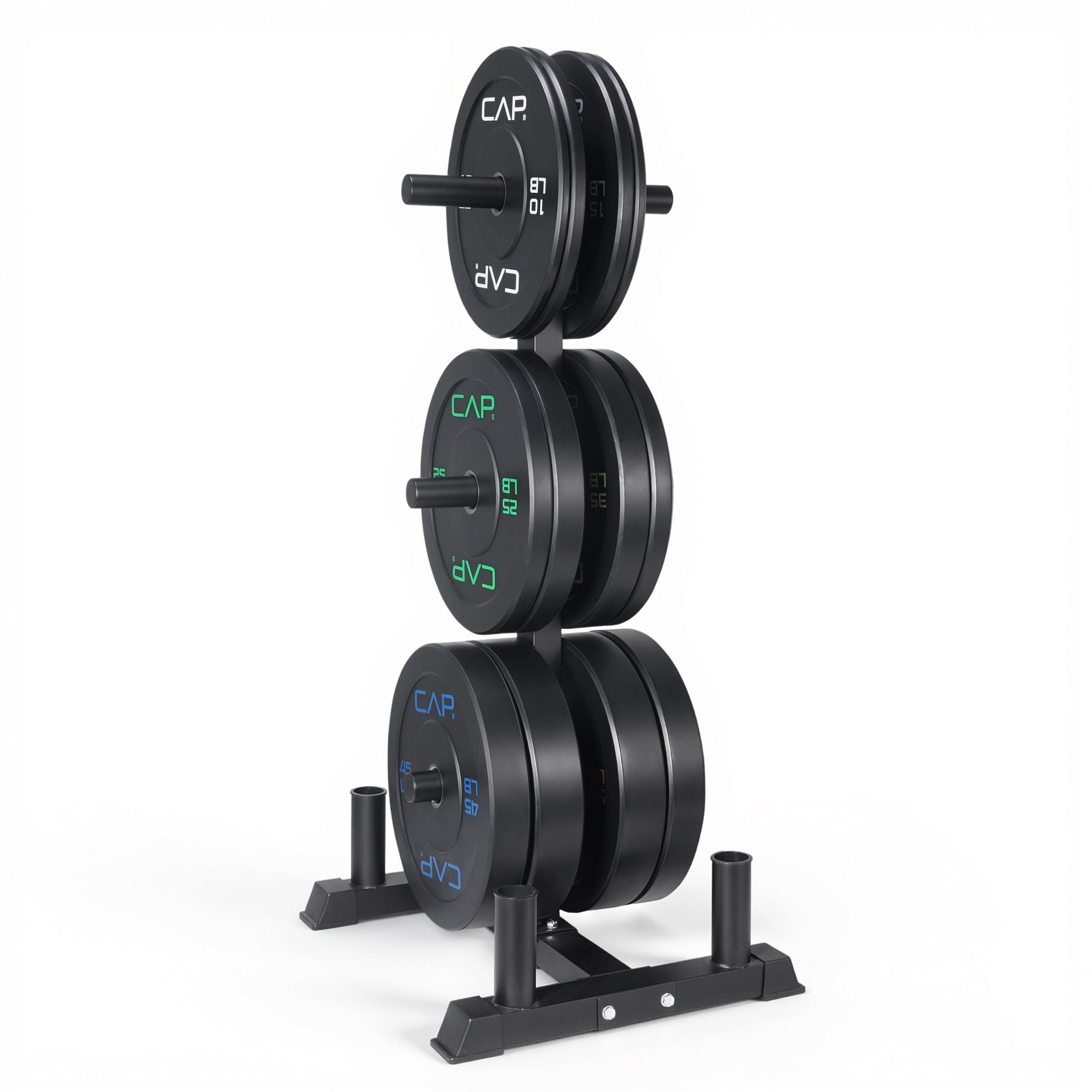 CAP Barbell 370 lb Economy Olympic Plate Set with Traditional Plate Rack & Barbell Storage | 6 Weight Posts + 4 Barbell Holders