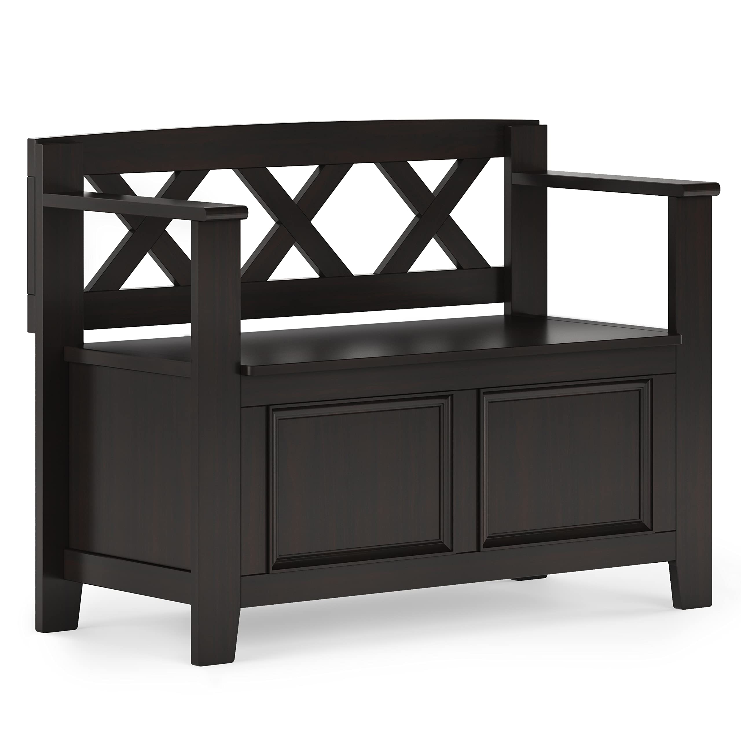 SIMPLIHOME Amherst Solid Wood 36 inch Wide Small Storage Bench and 36 inch Wide Storage Cabinet in Hickory Brown for the Living Room, Entryway, and Family Room, Transitional Style