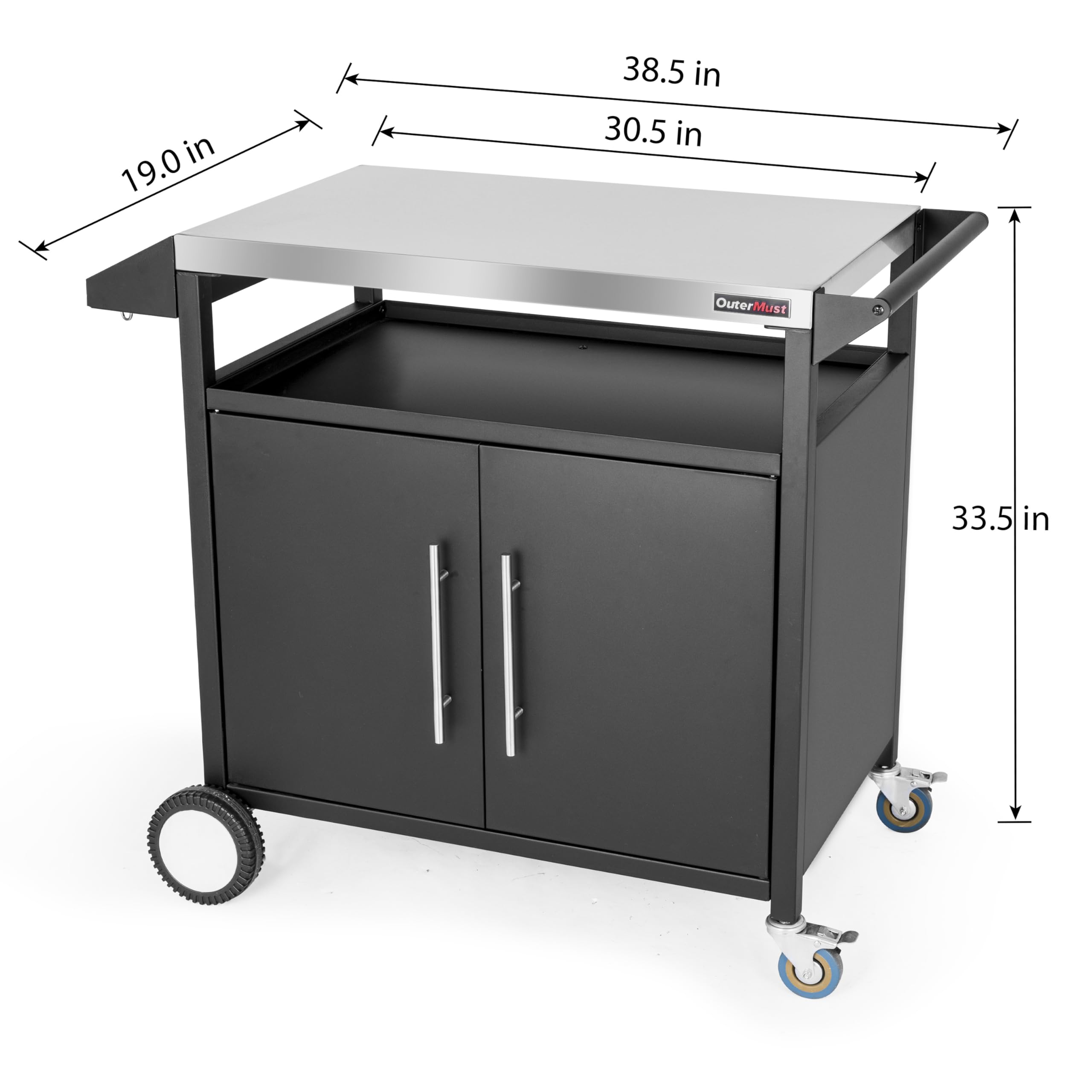 OuterMust Grill Table Outdoor Kitchen Cabinet, Moveable Outdoor Prep Table & Bar for Storage, Grilling and Pizza Oven, Multifunctional Silver & Black