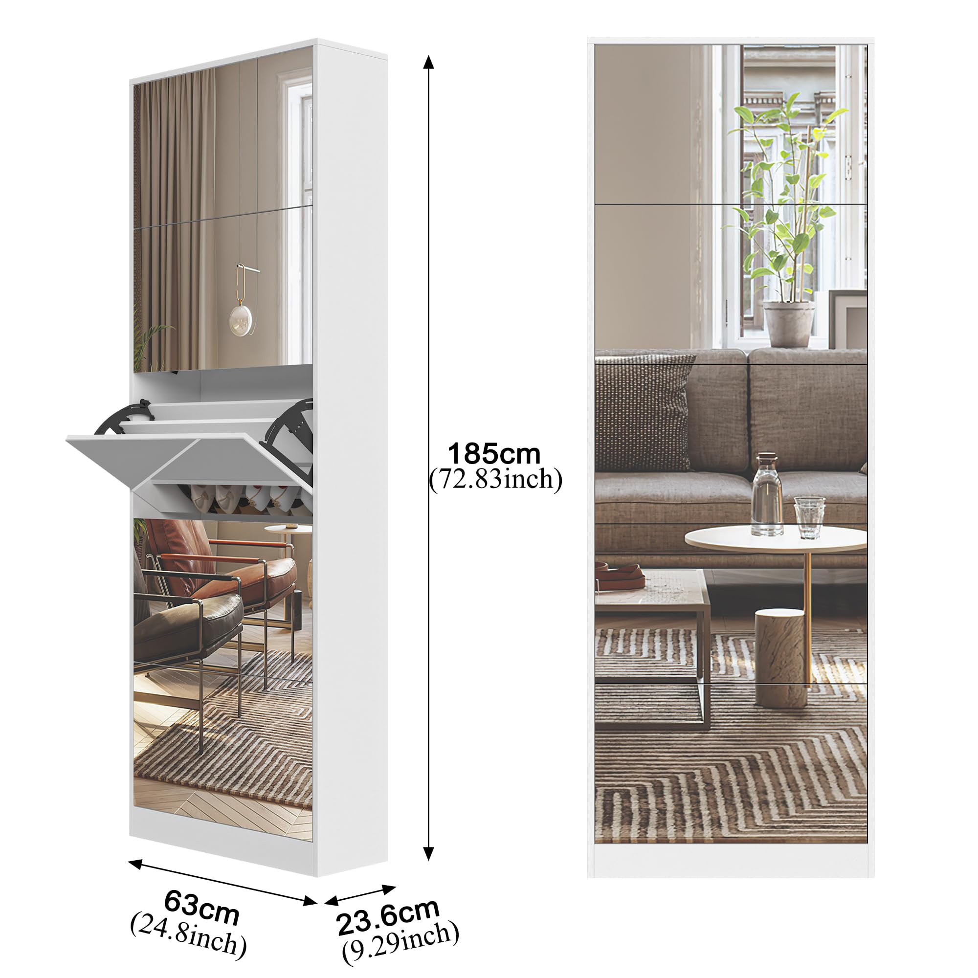 Organizedlife Shoe Storage Cabinet with Full Length Mirror, 30 Pairs & 5 Flip Drawer, Free Standing Shoe Rack Cabinet, Narrow Shoes Organizer for Front Door, Entryway