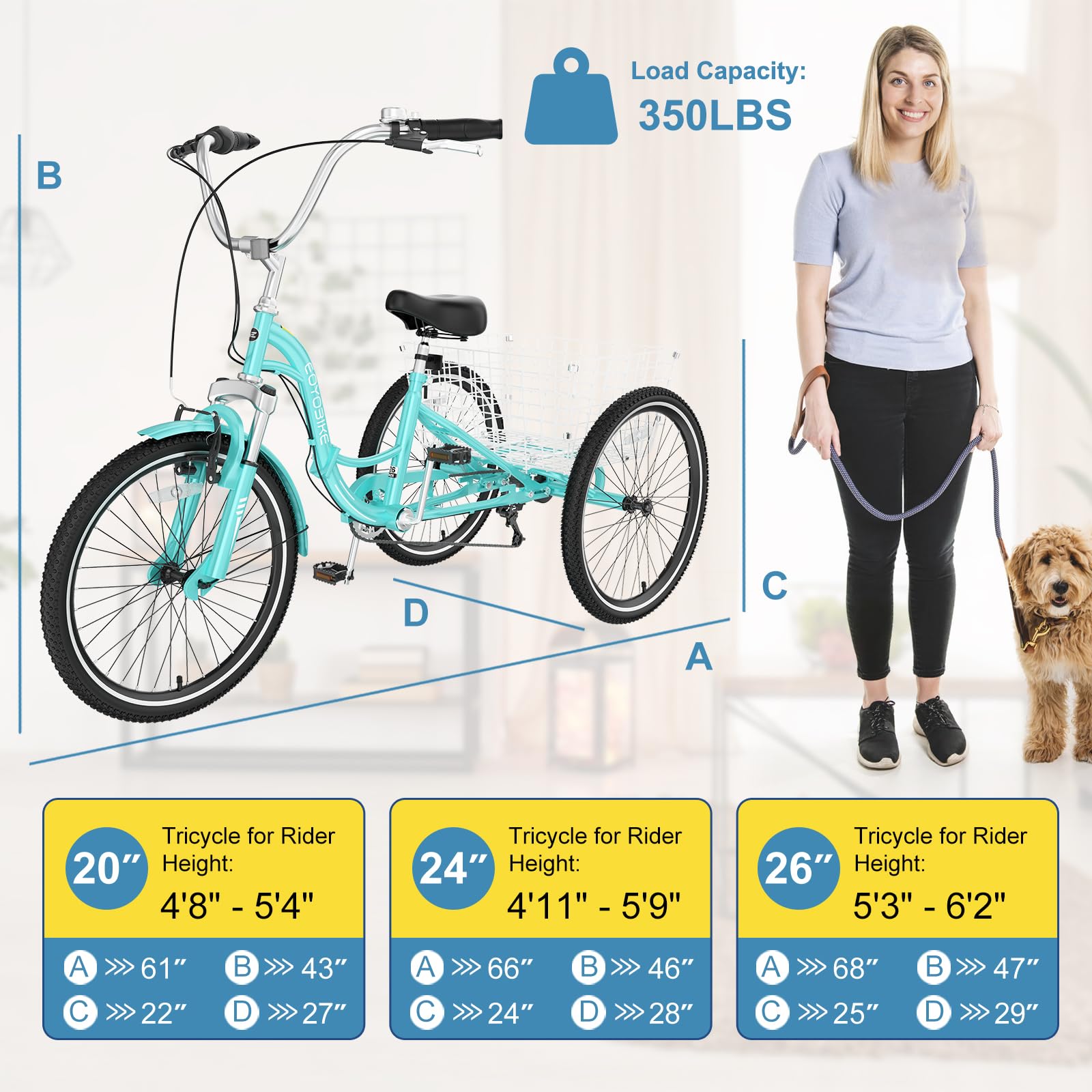 NAIZEA 7-Speed 20/24/26 Inch Adult Tricycle, Folding Steel Trike with Large Basket, Low-Step Through for Women, Men, Seniors