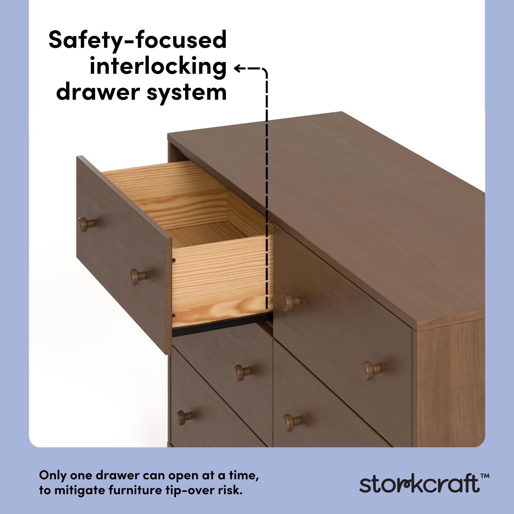 Storkcraft Texas 6 Drawer Dresser (Hazelnut) – GREENGUARD Gold Certified Baby Dresser, Interlocking Drawer System for Nursery & Kids’ Bedroom, Brown Chest for Kids Bedroom, Nursery Storage