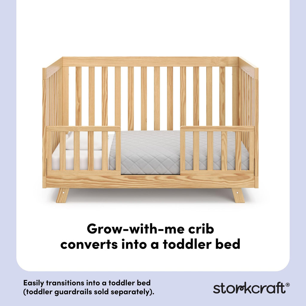 Storkcraft Beckett 3-in-1 Convertible Crib – GREENGUARD Gold Certified, Fits Standard Crib Mattress, Converts to Toddler Bed and Daybed, 4 Mattress Heights, Grow-with-Me Design (Natural)