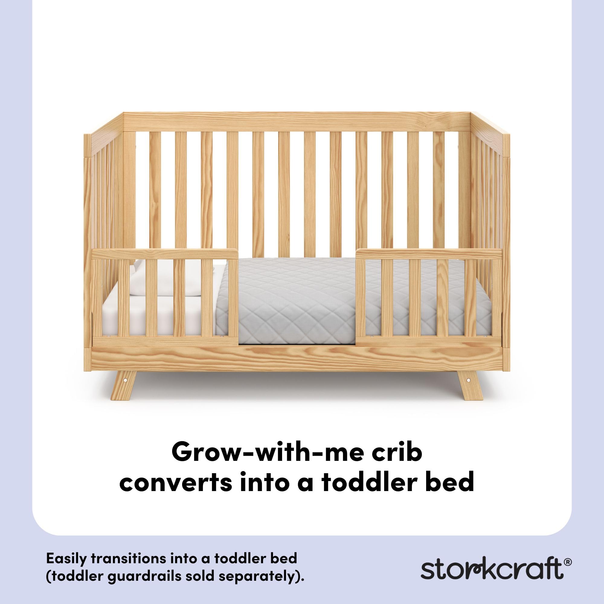 Storkcraft Beckett 3-in-1 Convertible Crib – GREENGUARD Gold Certified, Fits Standard Crib Mattress, Converts to Toddler Bed and Daybed, 4 Mattress Heights, Grow-with-Me Design (Natural)