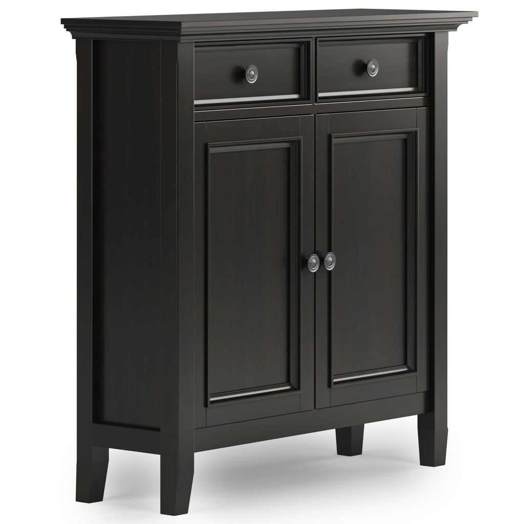 SIMPLIHOME Amherst 36-inch Wide Transitional-Style Storage Cabinet in Hickory Brown with Drawers and Adjustable Shelves for Entryway or Living Room