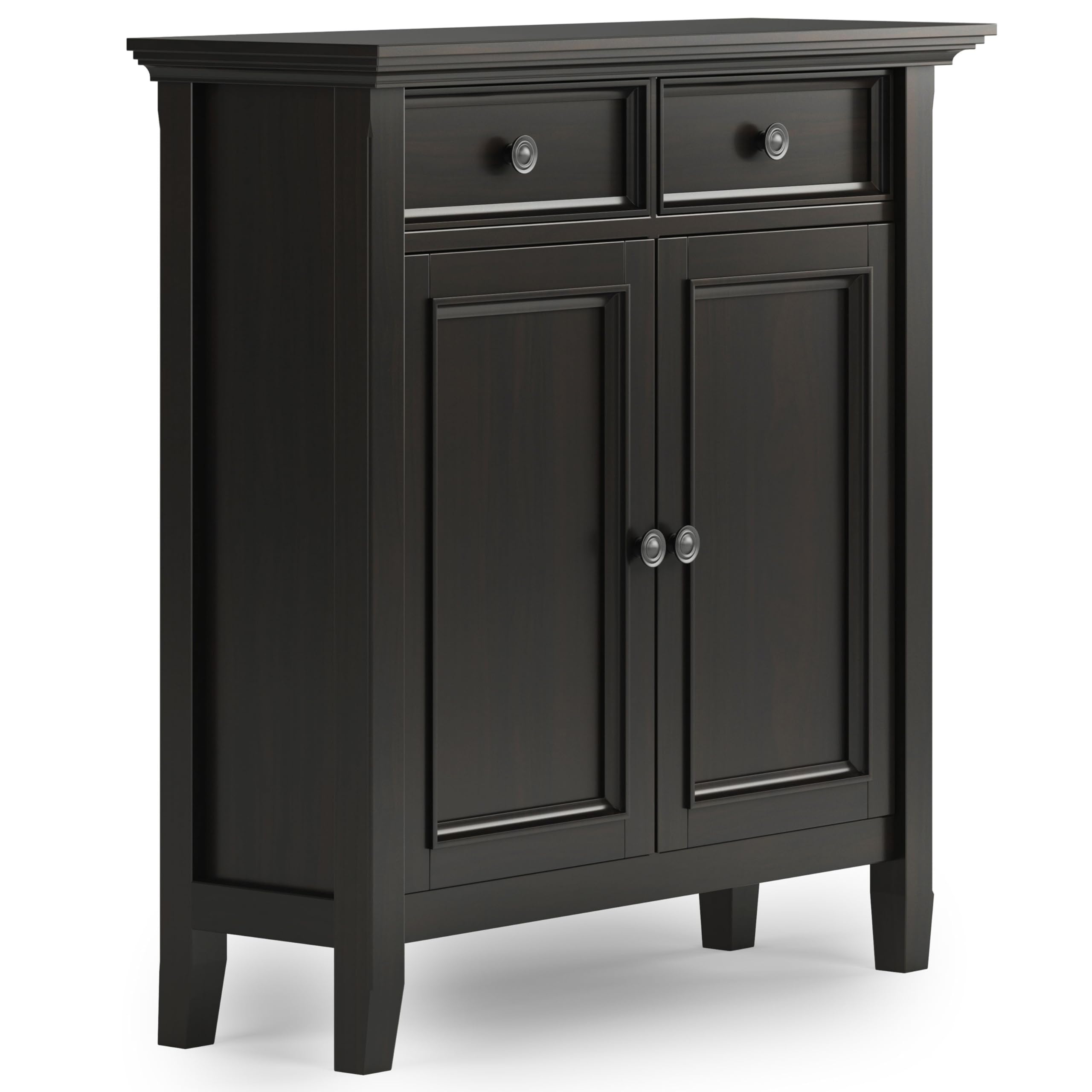 SIMPLIHOME Amherst 36-inch Wide Transitional-Style Storage Cabinet in Hickory Brown with Drawers and Adjustable Shelves for Entryway or Living Room