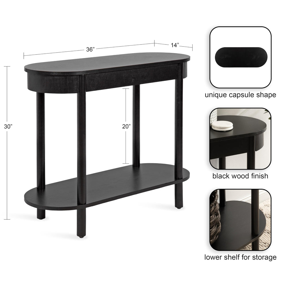 Kate and Laurel Koji Modern Tiered Rectangular Console Table; 36 x 14 x 30; Black; Transitional Two-Tier Wood Capsule Entryway Table with Storage for Use as Living Room Behind Couch Decor