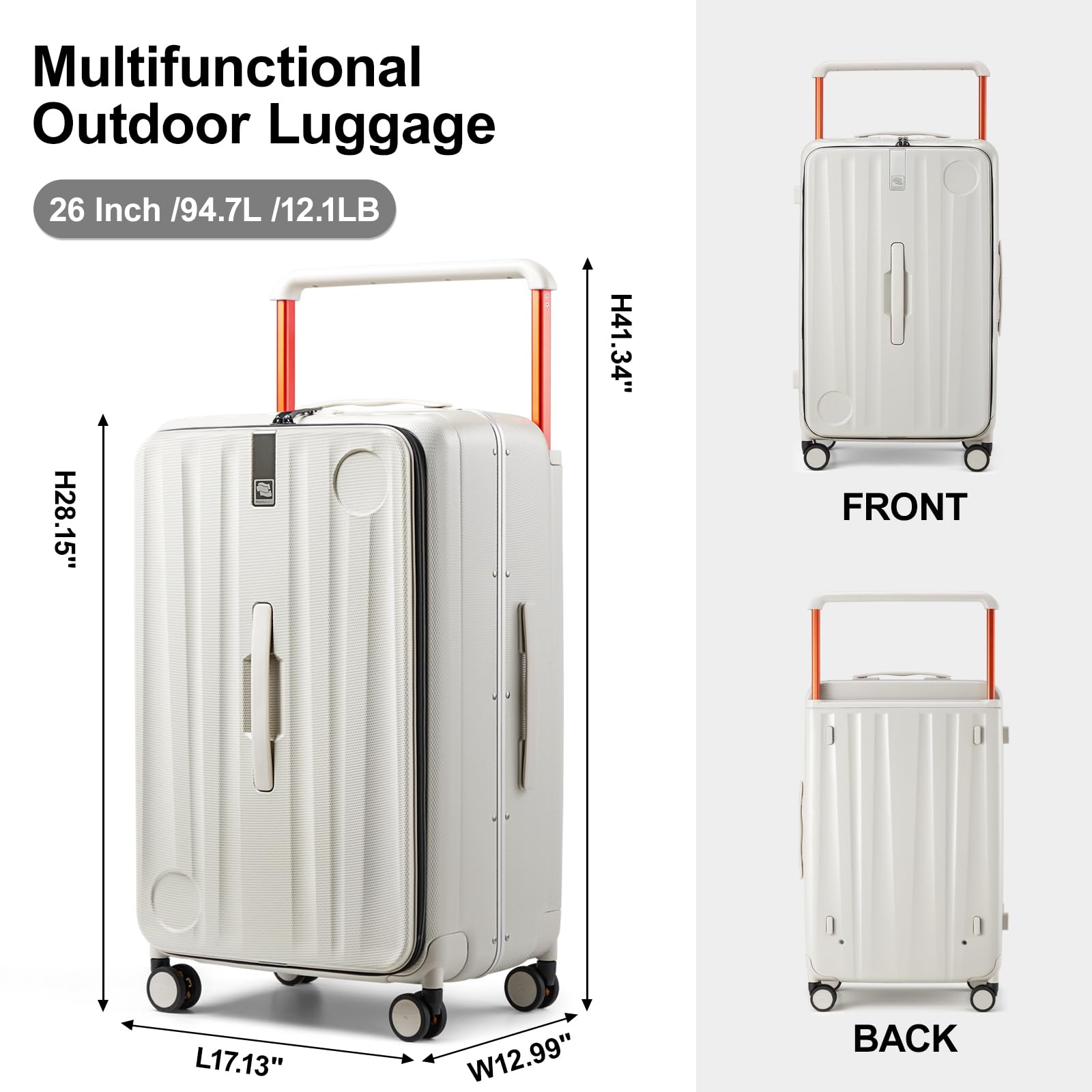 Hanke Multifunctional 26 Inch Checked Luggage Hard Shell Suitcases with Wheels Travel Trunk Style Luggage Large Rolling Suitcase for Women Men(Ivory White)