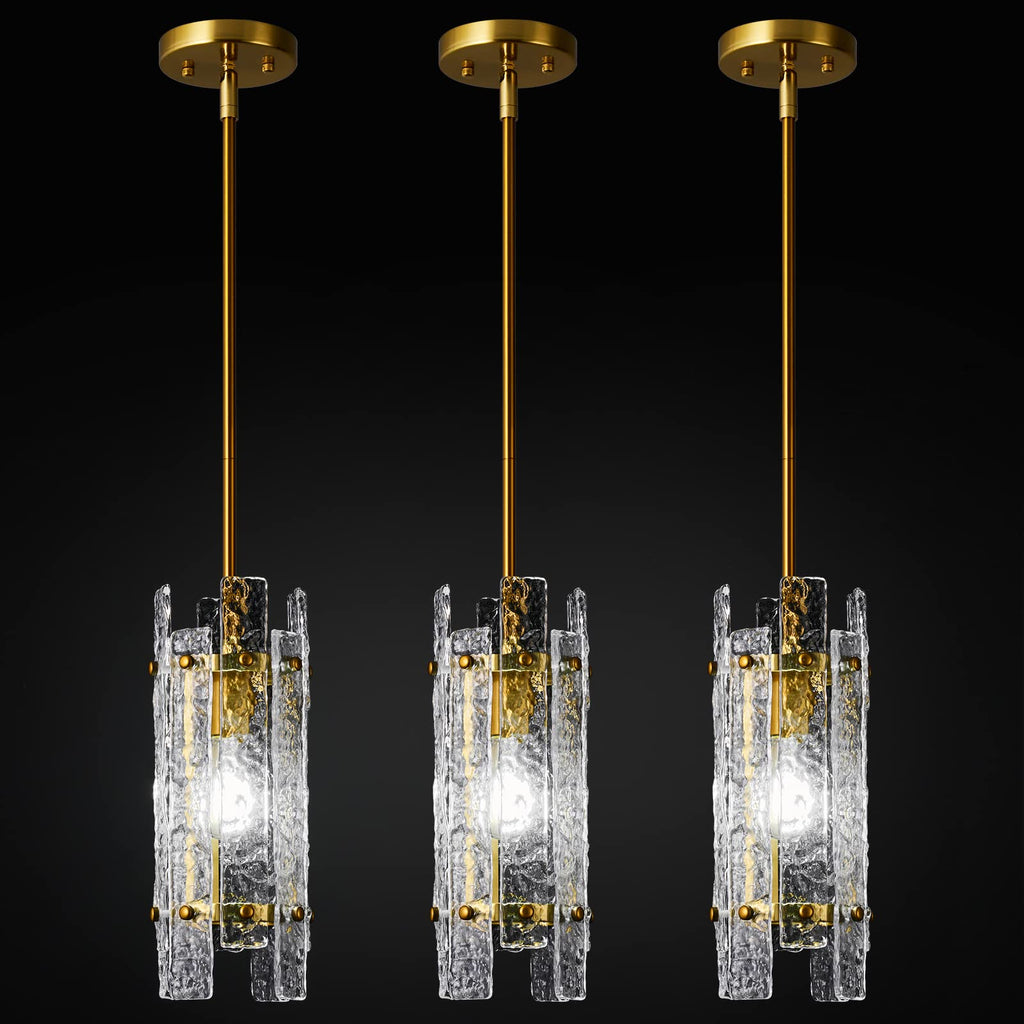 LIANGMH Modern Crystal Pendant Lighting Gold Pendant Lights Mini Glass Chandeliers, Adjustable Pendant Light Fixture for Kitchen Island Bedroom Living Room Dining Room Corridor(3Pack)