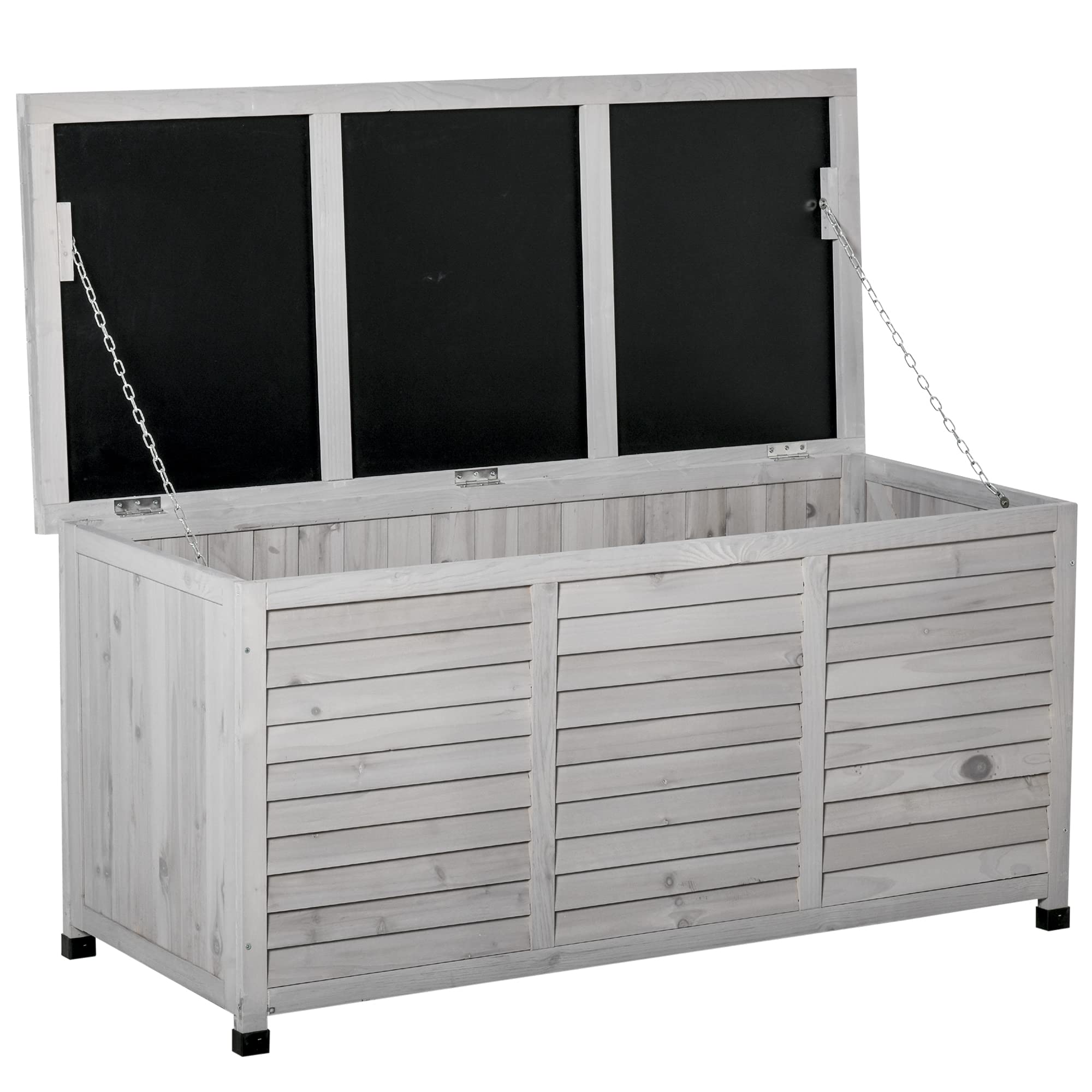 Havemies 75 Gallon Wooden Deck Box, Outdoor Storage Container with Aerating Gap & Weather-Fighting Finish, Grey