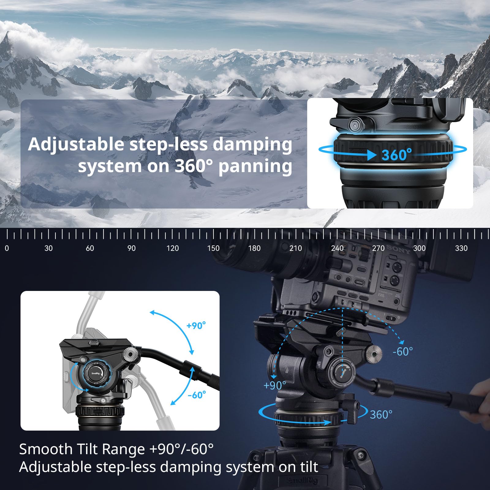 SmallRig AD-120 FreeBlazer Counterbalance Carbon Fiber Video Tripod Kit, 77" Video Tripod with 6-Step Counterbalance, Adjust Step-Less Damping on Pan/Tilt, Dual-Mode QR Plate, Max Load 17.6lbs-4463
