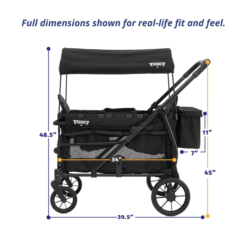 Keenz Viva 4-Passenger Compact Stroller Wagon for Kids with Foldable Frame, Push/Pull Handle, EVA Wheels, and Mosquito Net Canopy – Lightweight Wagon for Families, Black