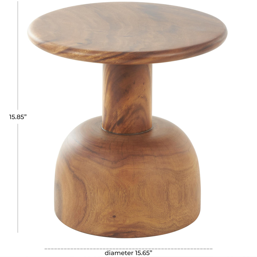 Deco 79 Wood Handmade Side End Accent Table End Table with Rounded Block Base, Side Table 16" x 16" x 16", Brown