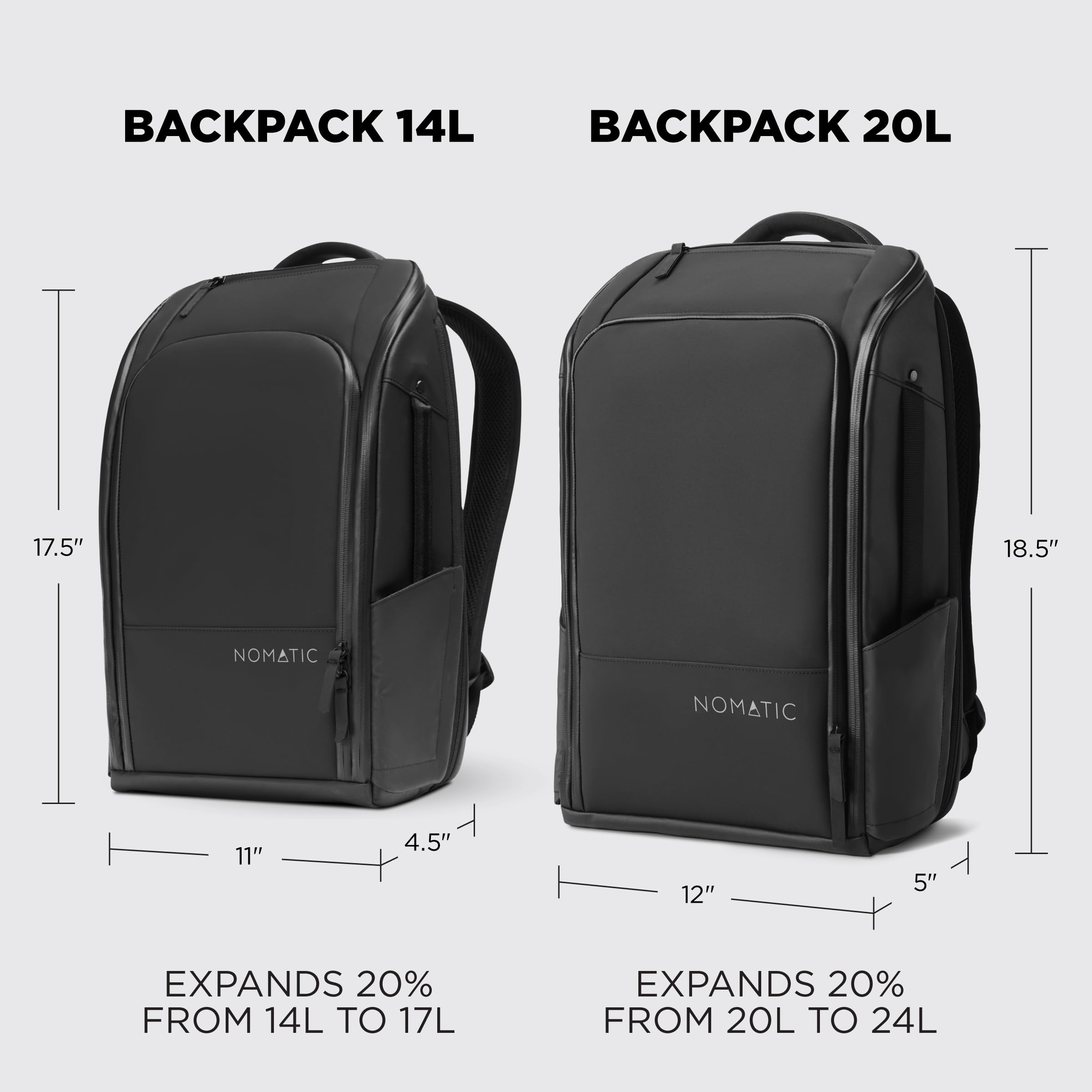 NOMATIC 14L Backpack - Work Backpack for Men and Woman - Everyday Pack - Water Resistant - 15" Laptop Sleeve - Professional Daypack For Mens - Expandable Travel Pack