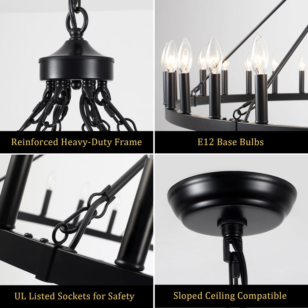 YLCHYTDZSW 60" Black Wagon Wheel Chandelier 36 Light Large Farmhouse Chandeliers for High Ceiling Hanging Modern Round Pendant Lighting Fixture for Living Room Foyer Entryway Dining Room Kitchen