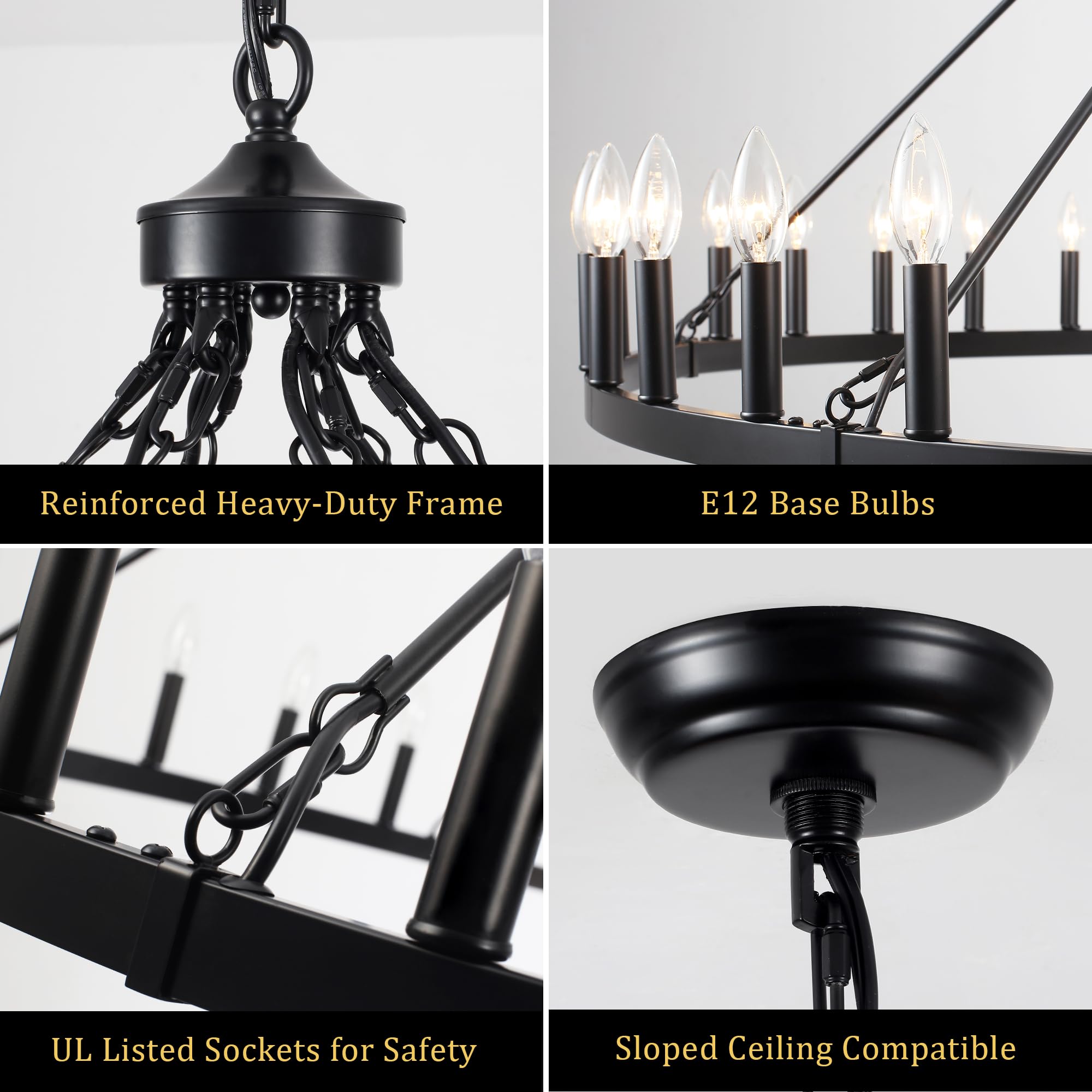 YLCHYTDZSW 60" Black Wagon Wheel Chandelier 36 Light Large Farmhouse Chandeliers for High Ceiling Hanging Modern Round Pendant Lighting Fixture for Living Room Foyer Entryway Dining Room Kitchen