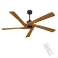 WINGBO 64" ABS DC Ceiling Fan No Light, 5 Blade ABS Plastic Ceiling Fan with Remote, 6-Speed Reversible DC Motor, Ceiling Fans without Light for Kitchen Bedroom Living Room, Matte Black and Walnut