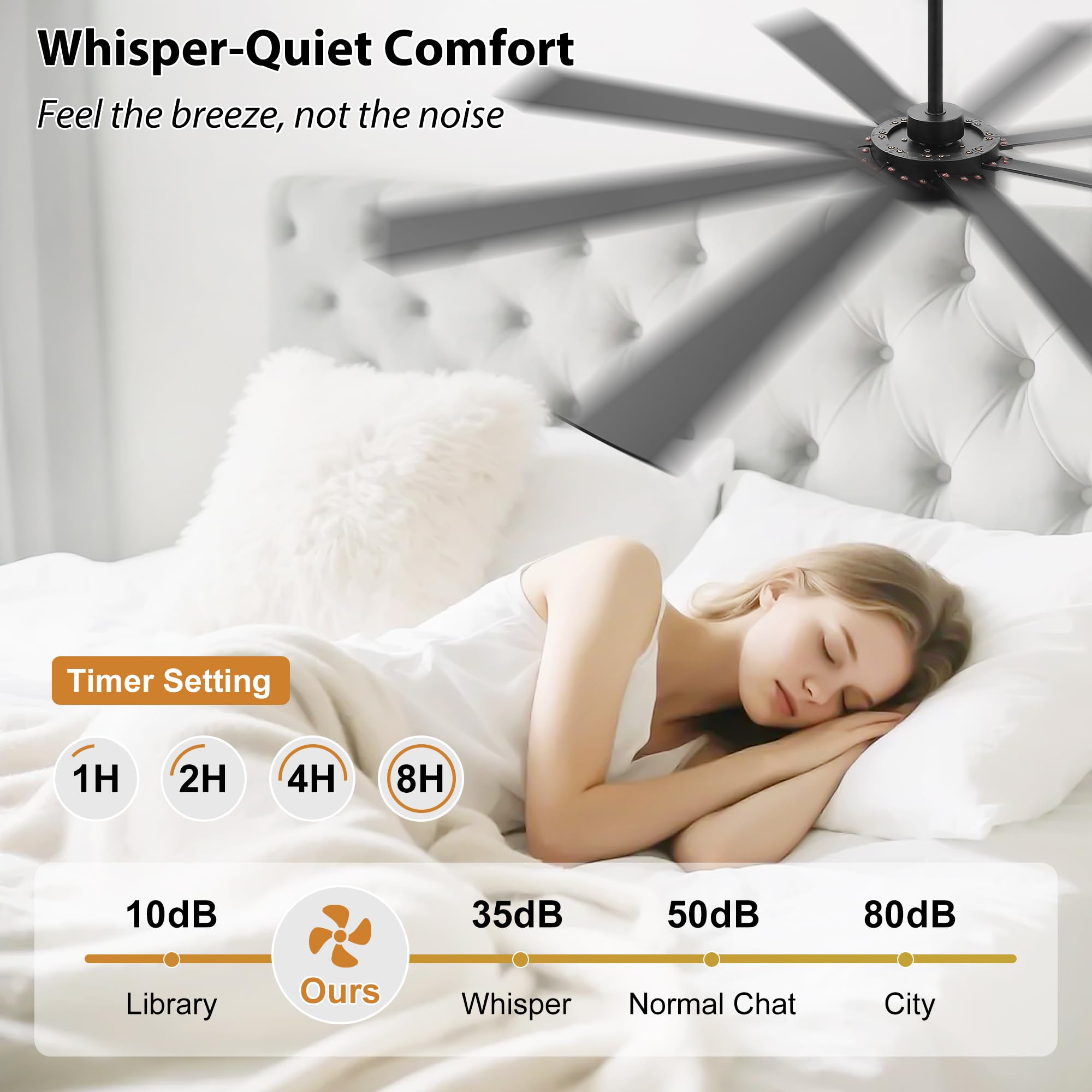 WINGBO 60" Black Ceiling Fan without Light, Modern Large Ceiling Fan with Remote Control, 6-Speed Reversible Noiseless DC Motor, Black/Driftwood Blades for Living Room, Bedroom & Covered Outdoor
