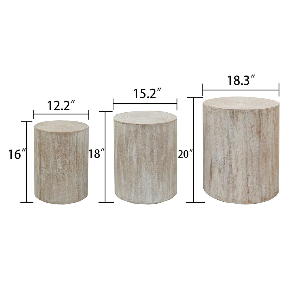 KEIKI Round Coffee Table Set of 3, Modern Wood Nesting Coffee Table with Tree Rings Texture for Living Room, Antique White