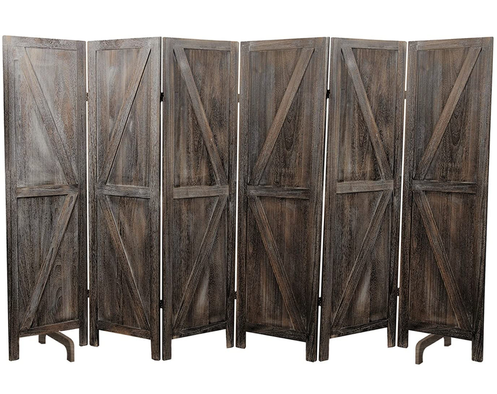 Premium Home 6-Panel Room Divider – Rustic Brown Barn Door, K Pattern Folding Privacy Screen, Partition Wall