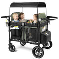 Kinder King Wagon Stroller for 4 Kids, All-Terrain Foldable Outdoor Stroller Wagon 4 Seater, Removable Canopy, Adjustable Handle, Detachable Tray, Large Storage, Green
