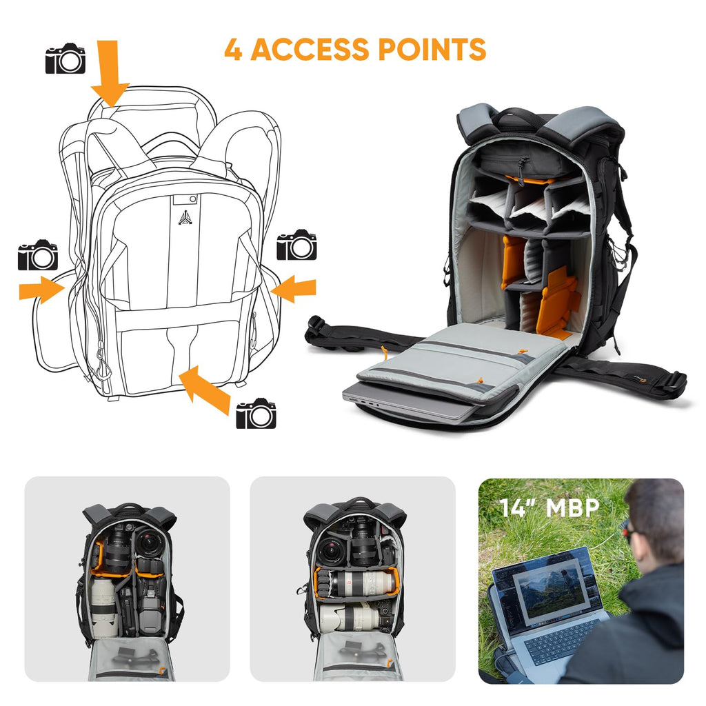 Lowepro ProTactic BP 350 AW III Camera Backpack, 4-point Access, Professional Camera Bag, DSLR/Drones/Mirrorless, Up to 14" Laptop, Rain Cover, for Photographer,Videographer, Volume 17L