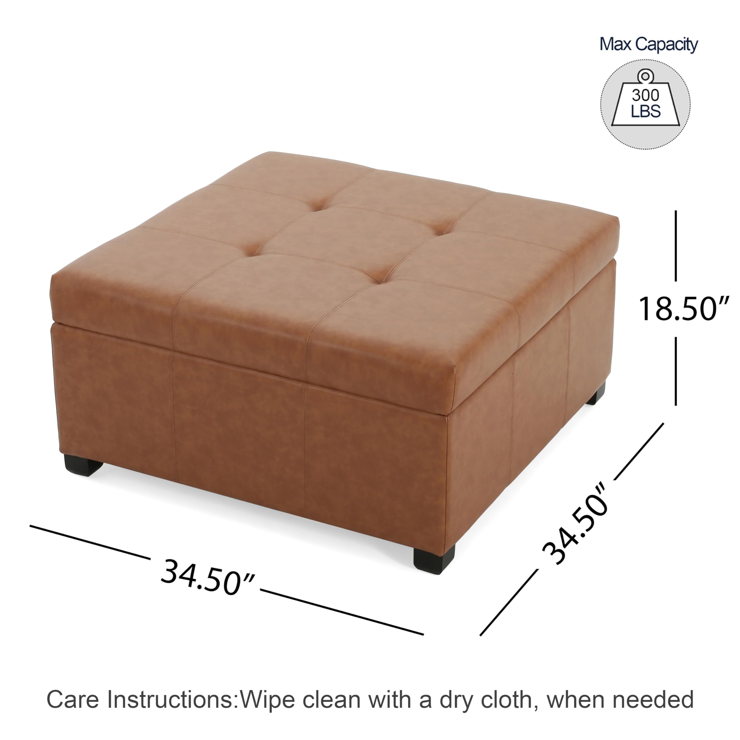 Christopher Knight Home Carlsbad PU Ottoman with Storage Square,Faux Leather Storage Ottoman Bench,Small Foot Rest Stool, End Side Table,Upholstered Toy Box Storage for Living Room Bed Room,Tan Brown