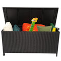 Celah 120 Gallon Outdoor Deck Box Storage Container, Rattan Wicker Storage Box with Handles and Wheels for Patio Furniture Cushions, Garden Tools, Pool Accessories (Black)