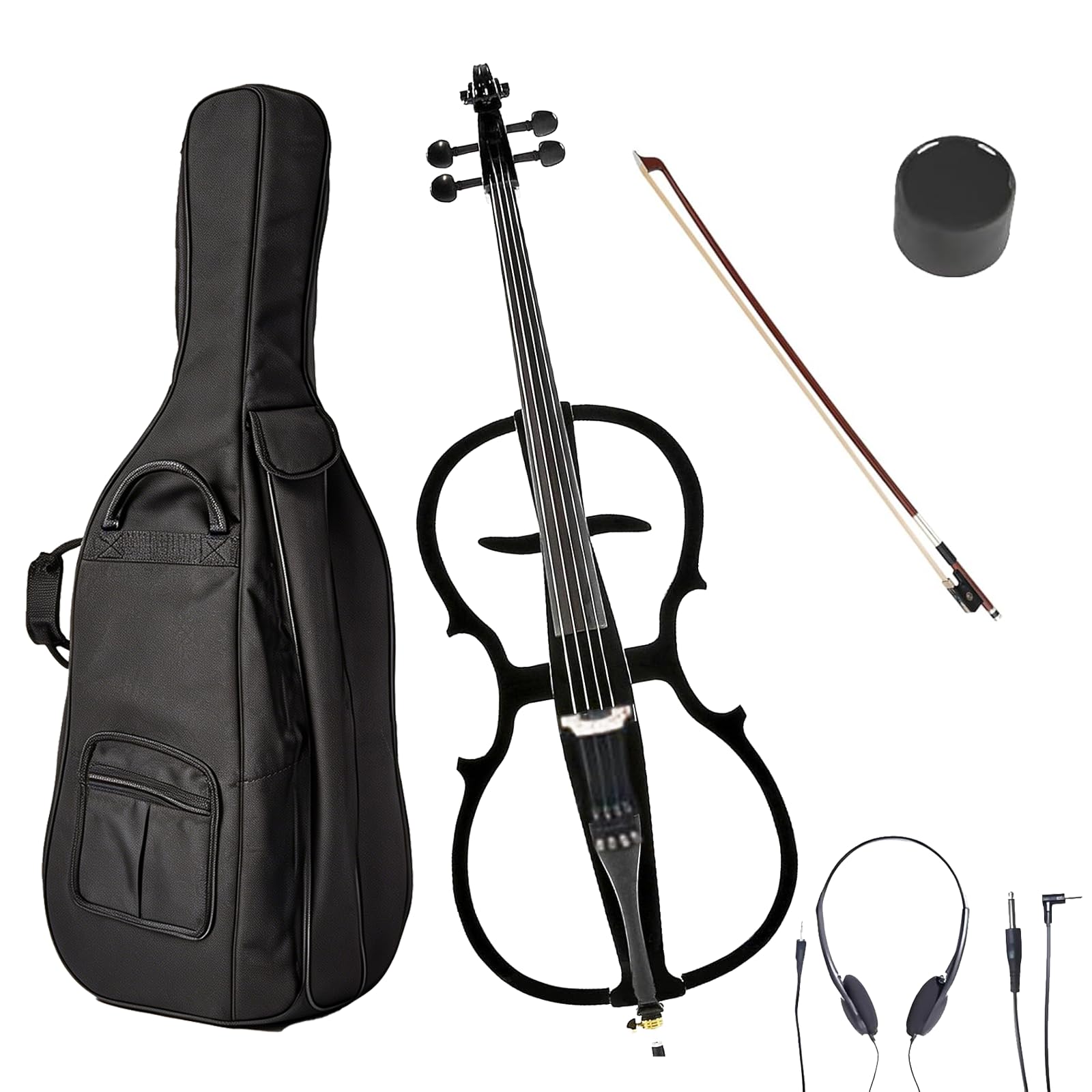 Verahaus Electric Cello 4/4 Full Size Ebony Fittings with Lightweight Cello Bag, Headphones, Bow, Bridge, Rosin, Cello for Beginners Adults(Metallic Black)