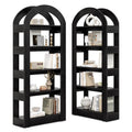 LITTLE TREE 5-Tier Bookshelf, Arch-Shaped Racks, Tall Standing Wooden Bookcase Display Shelf Modern Storage Solution (2, Black)