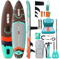 Niphean (Extra Large) Inflatable Paddle Board, SUP for 2+1 People/Family 500lbs Capacity Stand Up Paddle Board with SUP Accessories, StabilTrac Fin Non-Slip Paddleboard for Adults-Light Green