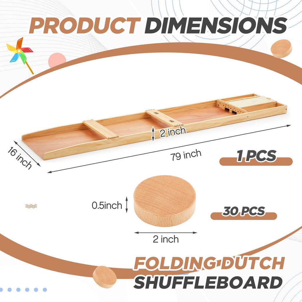 CroBlissful Folding Dutch Shuffleboard Wooden Dutch Shuffleboard with Accessories, 79" L x 16" w x 2" h