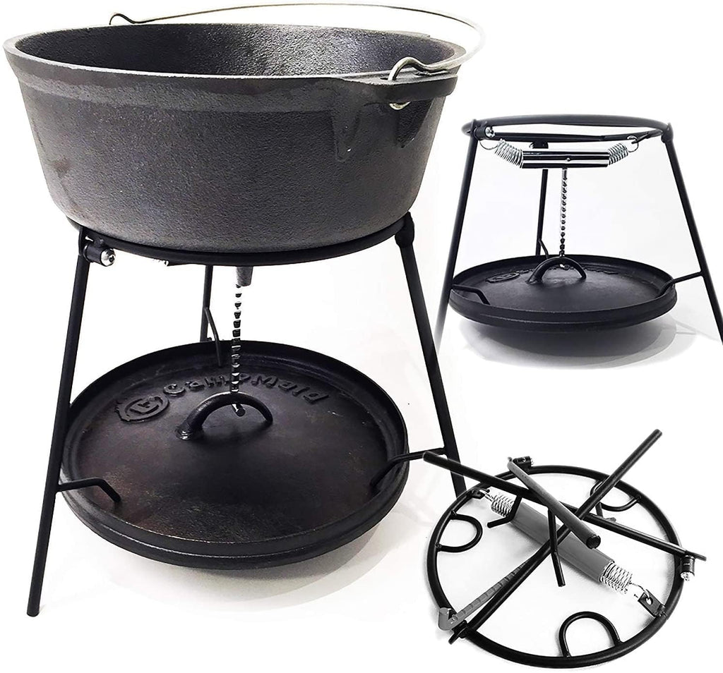 CampMaid Outdoor Cooking Set - Dutch Oven and Tools Set - Charcoal Holder & Cast Iron Grill Accessories - Camping Grill Set - Outdoor Cooking Essentials - Camp Kitchen Equipment - (6 Piece Set)