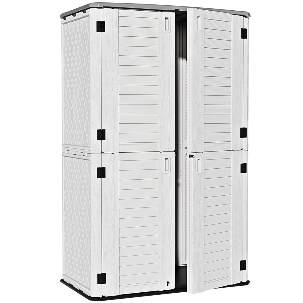 ZZM Large 67 Cu.ft Waterproof Storage Shed, Outdoor Storage Cabinet，Durable Resin Sheds for Patio Furniture, Garden Tools, Pool Accessories, Mower Storage (White)