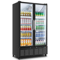 BODEGACOOLER Commercial Merchandiser Refrigerator, 27.02 Cu.Ft Double Glass Door Beverage Cooler, Upright Display Refrigerator with Soft LED Light, Adjustable Shelves, 4 Heavy-Duty Casters, Black