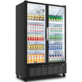 BODEGACOOLER Commercial Merchandiser Refrigerator, 36.8 Cu.Ft Double Glass Door Beverage Cooler, Upright Display Refrigerator with Soft LED Light, Adjustable Shelves, 4 Heavy-Duty Casters, Black