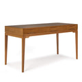 SIMPLIHOME Harper Desk - 60 Inch Wide Solid Wood Writing Desk in Light Golden Brown, Mid-Century Modern Home Office Computer Table for Study with 2 Drawers and Flip-Down Keyboard Tray