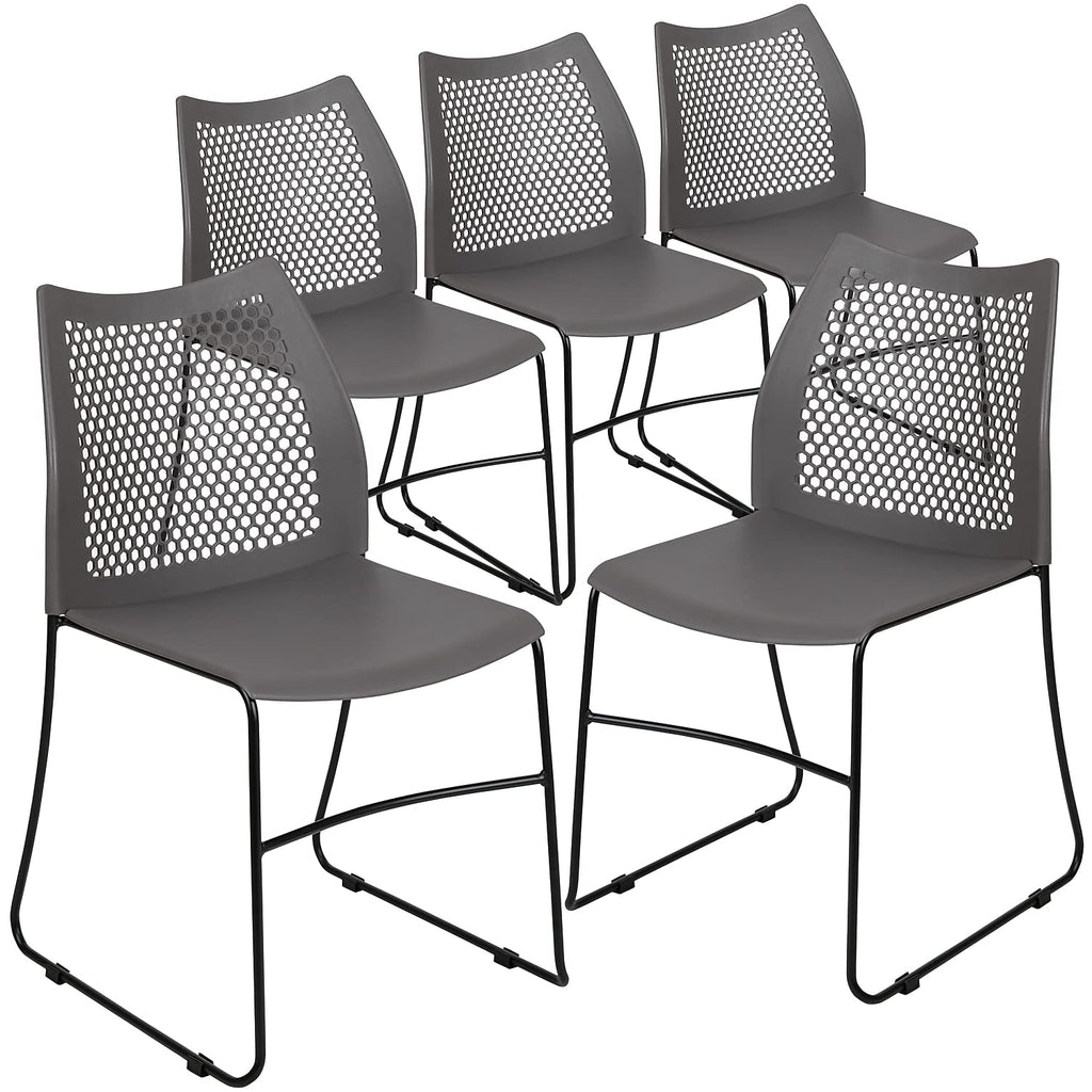 Flash Furniture Hercules Series Contoured Lobby Chairs with Air-Vent Honeycomb Backs, Ergonomic Stacking Chairs for Offices, Set of 5, Gray