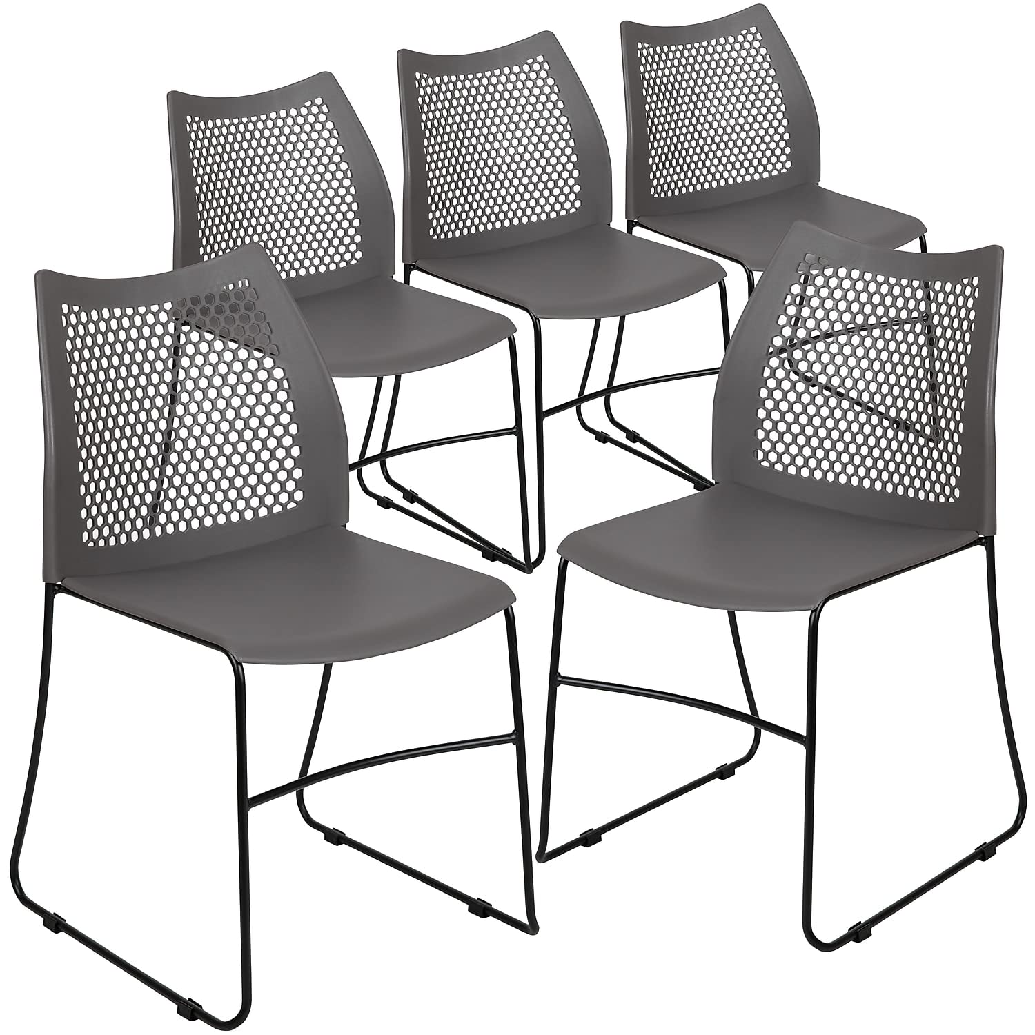 Flash Furniture Hercules Series Contoured Lobby Chairs with Air-Vent Honeycomb Backs, Ergonomic Stacking Chairs for Offices, Set of 5, Gray