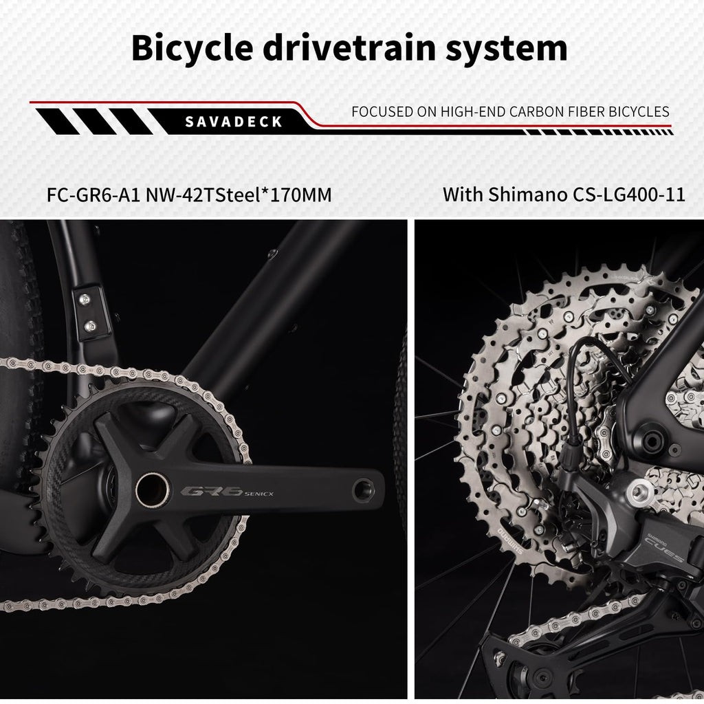 SAVADECK Carbon Gravel Bike - T800 Carbon Frame & Fork | Shimano U6000 11-Speed Groupset | Hydraulic Disc Brakes | 700CX40mm All-Terrain Tires | Men & Women Road/Off-Road Bicycle (White, 51cm)