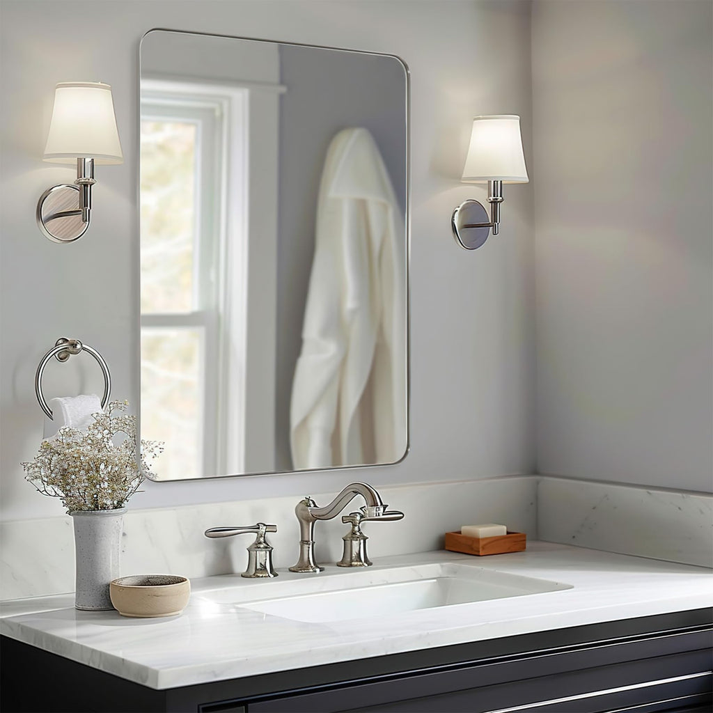 ANDY STAR 36"x48"Chrome Bathroom Mirror, Large Wall Mirror for Bathroom, Rounded Rectangle Mirror in Premium Stainless Steel Metal Frame Hangs Horizontal Or Vertical…